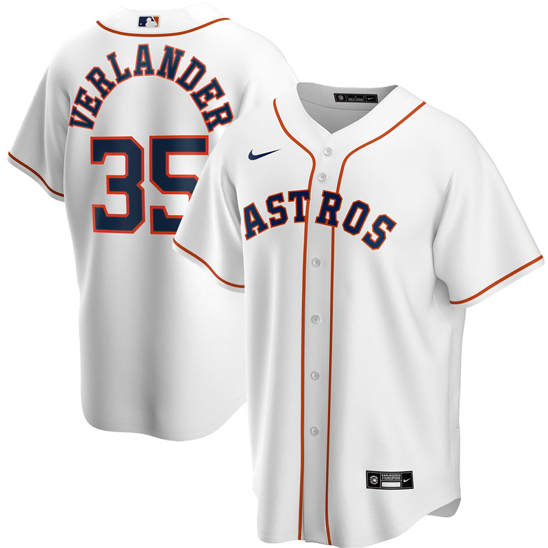 2020 MLB Men Houston Astros #35 Justin Verlander Nike White Home 2020 Replica Player Jersey 1